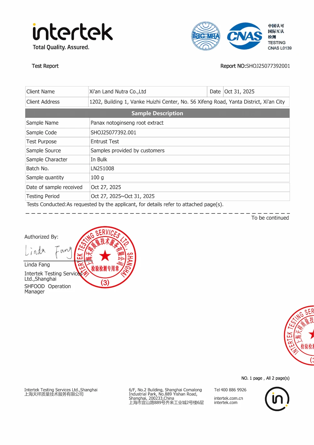 Intertek Test Report Landnutra